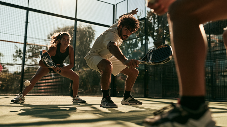 man vrouw babolat padel schoenen op de baan